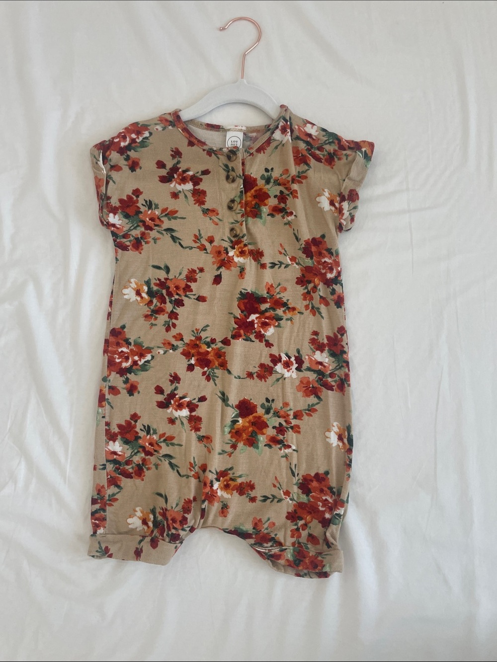 Lou Lou & Company Floral Tan Baby One-Piece Bodysuit Romper 2T (GUC)
